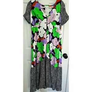 Topshop Midi Dress. Floral/Polka Dot. Size: 10.